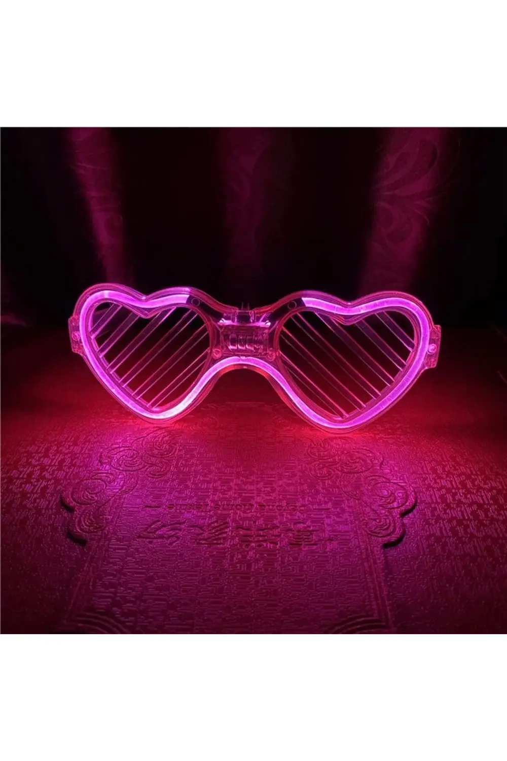 Pembe LED Işıklı Kalp Gözlük – 3 Modlu