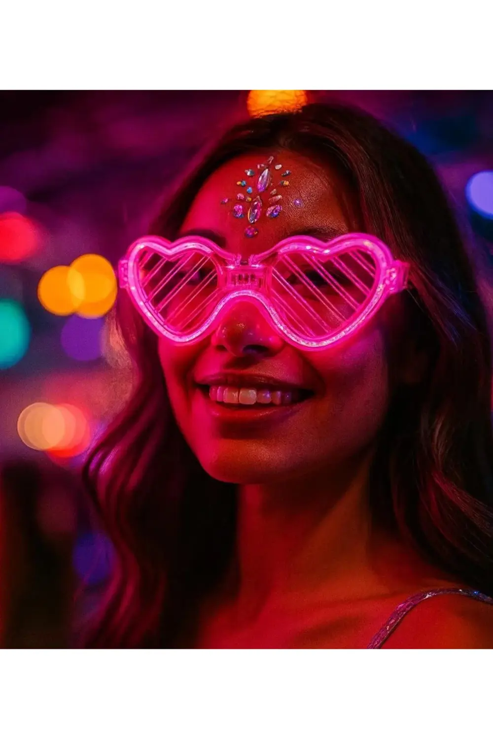 Pembe LED Işıklı Kalp Gözlük – 3 Modlu