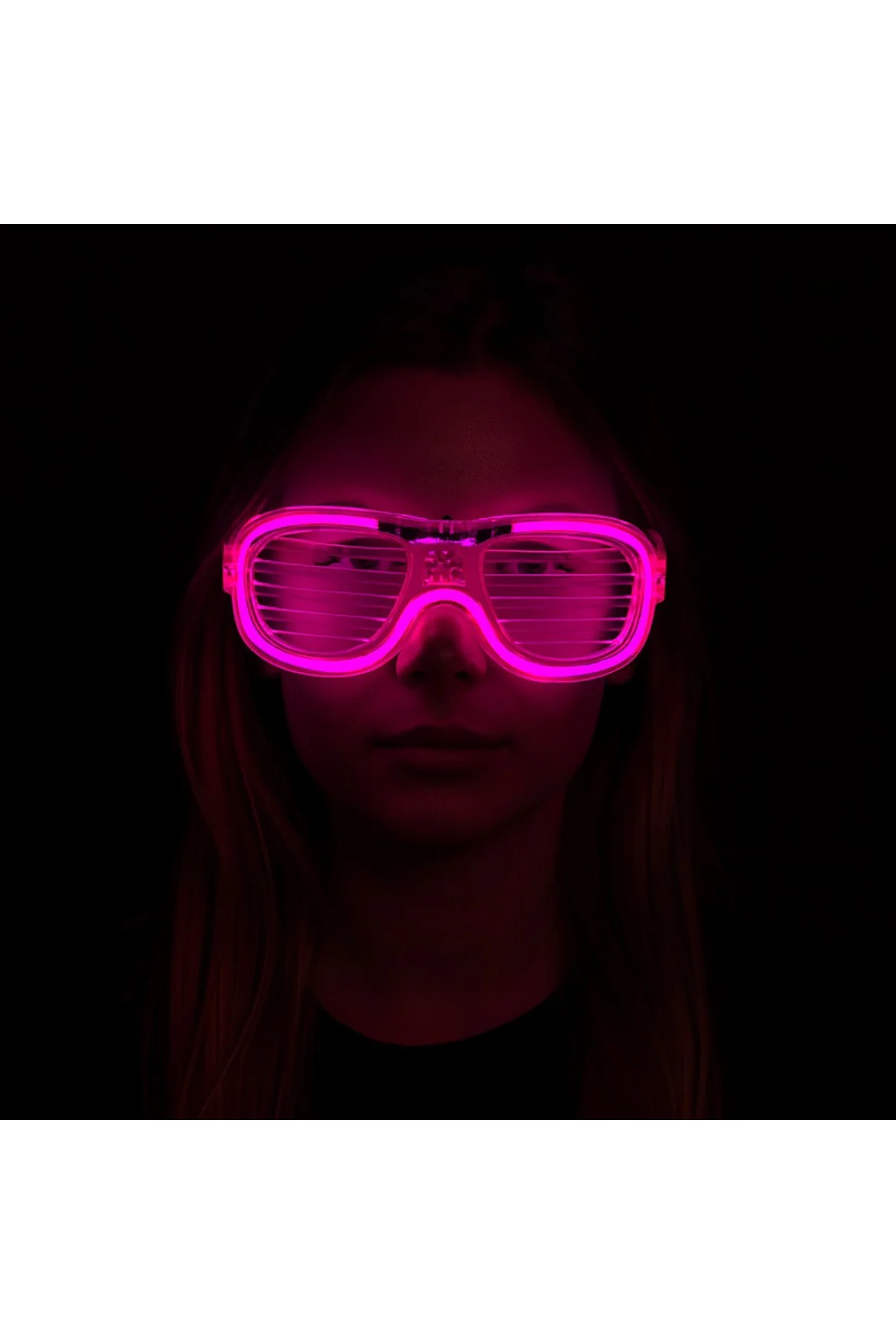 Pembe Led Işıklı Parti Gözlüğü - Neon Glow Şerit Gözlük 3 Modlu