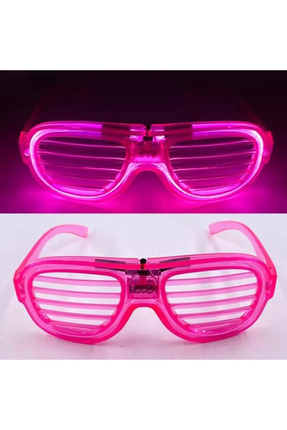 Pembe Led Işıklı Parti Gözlüğü - Neon Glow Şerit Gözlük 3 Modlu