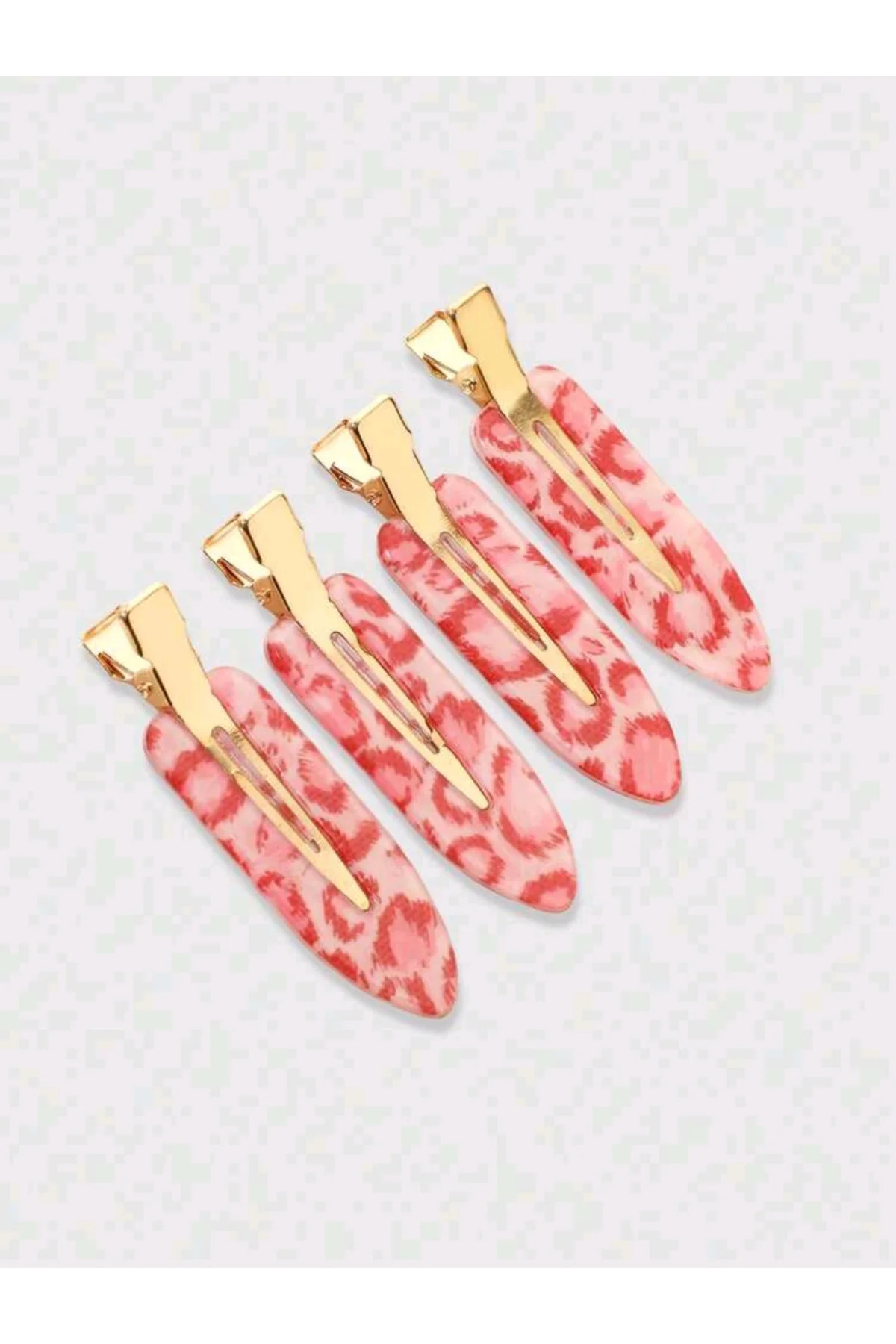 Pembe Leopar Desenli Kawaii Çıt Çıt 4'lü Makyaj Tokası