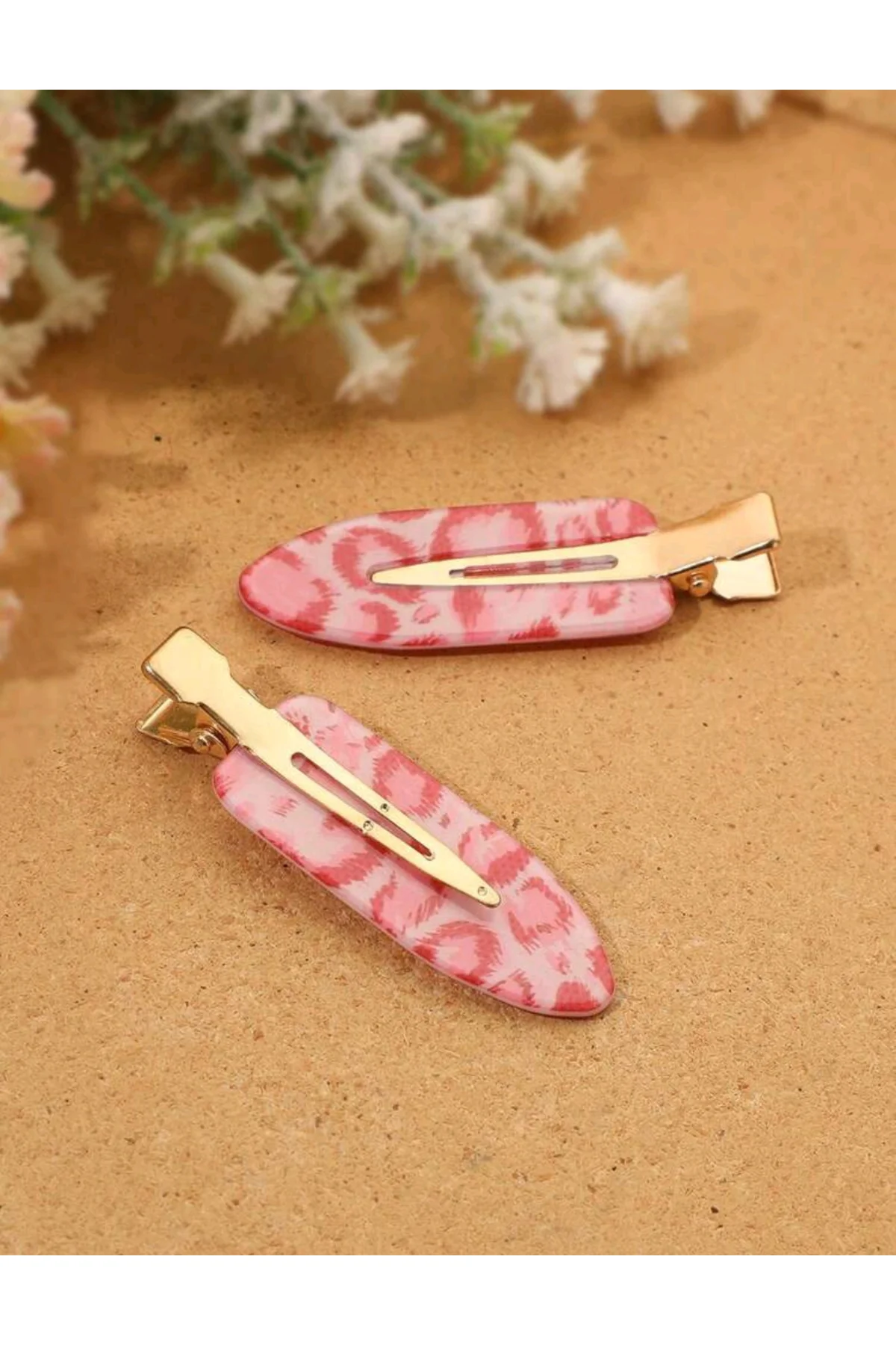 Pembe Leopar Desenli Kawaii Çıt Çıt 4'lü Makyaj Tokası