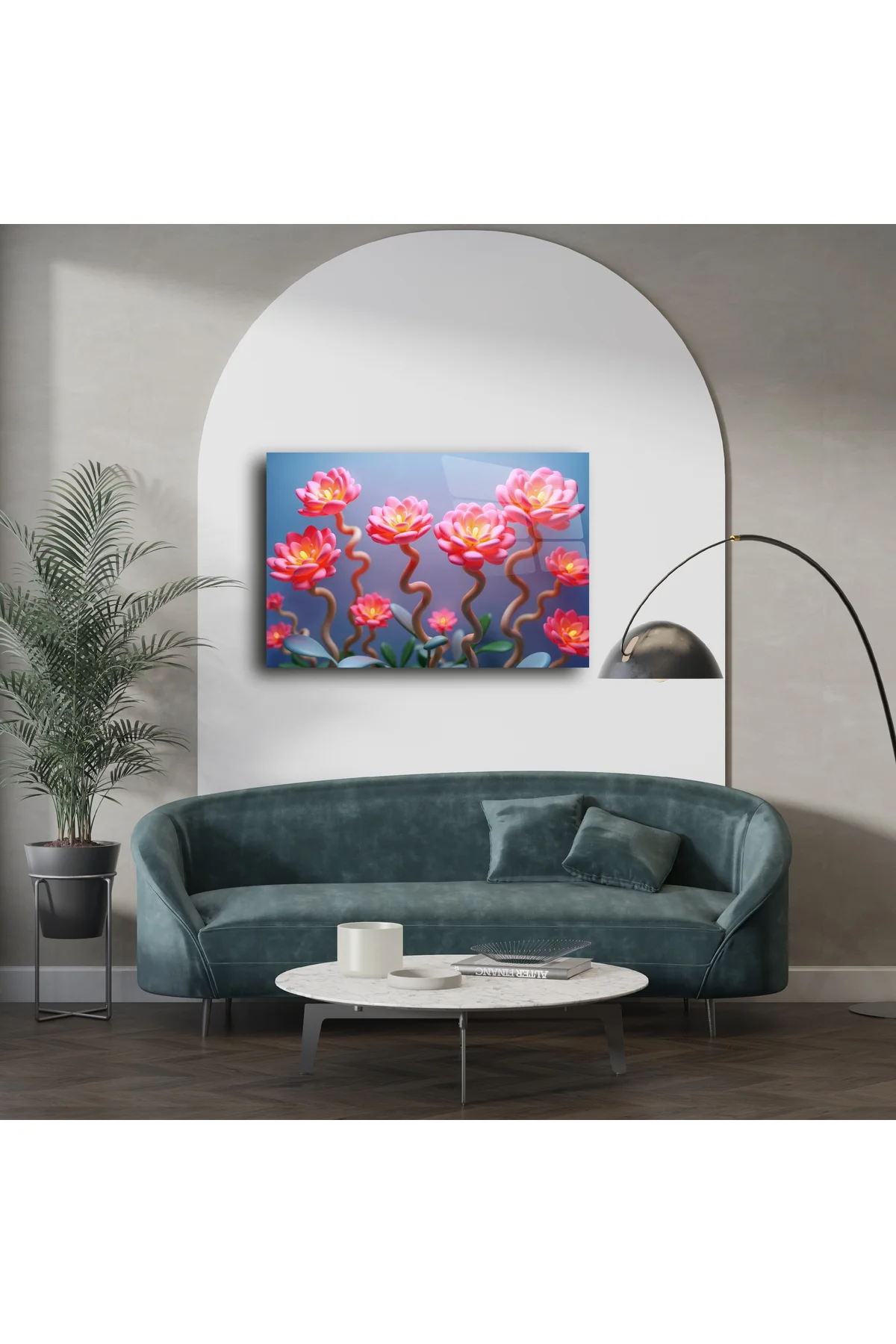 Pembe Lotus Çiçekli Cam Tablo