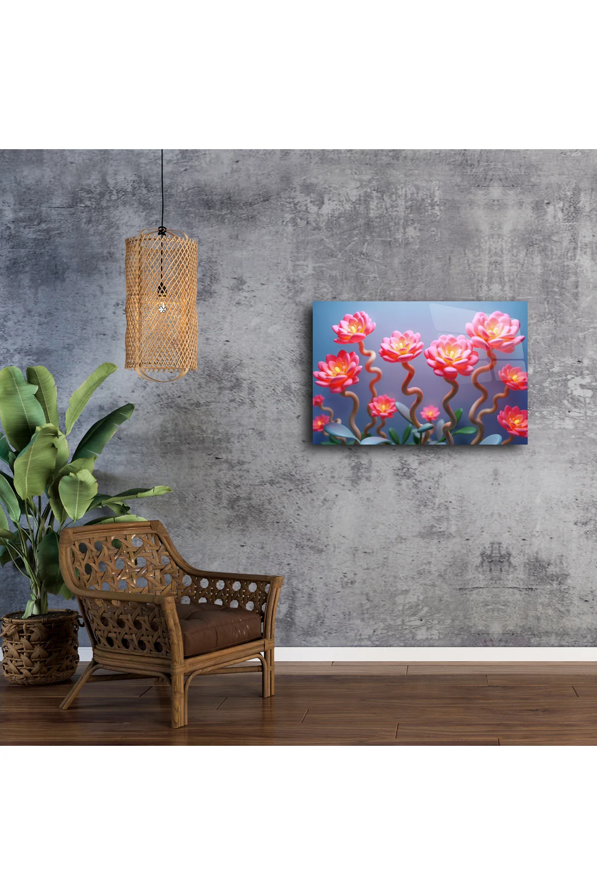 Pembe Lotus Çiçekli Cam Tablo