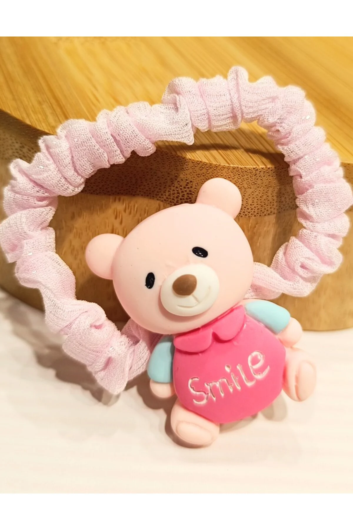 Pembe Lüks Gösterişli Ayıcık Figürlü Lastik Toka
