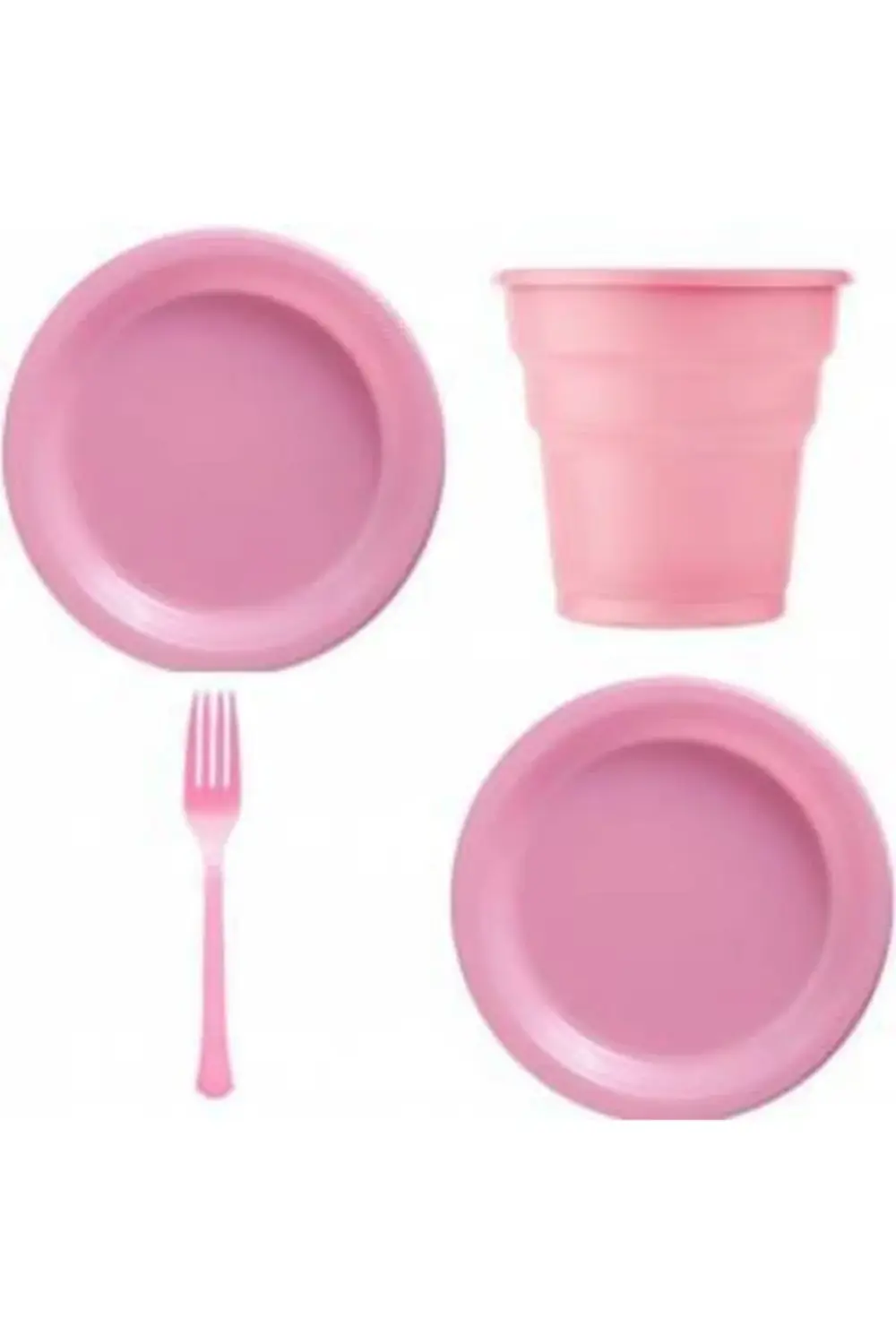 Pembe Lüx Plastik Tabak Bardak Çatal Seti 25 Kişilik