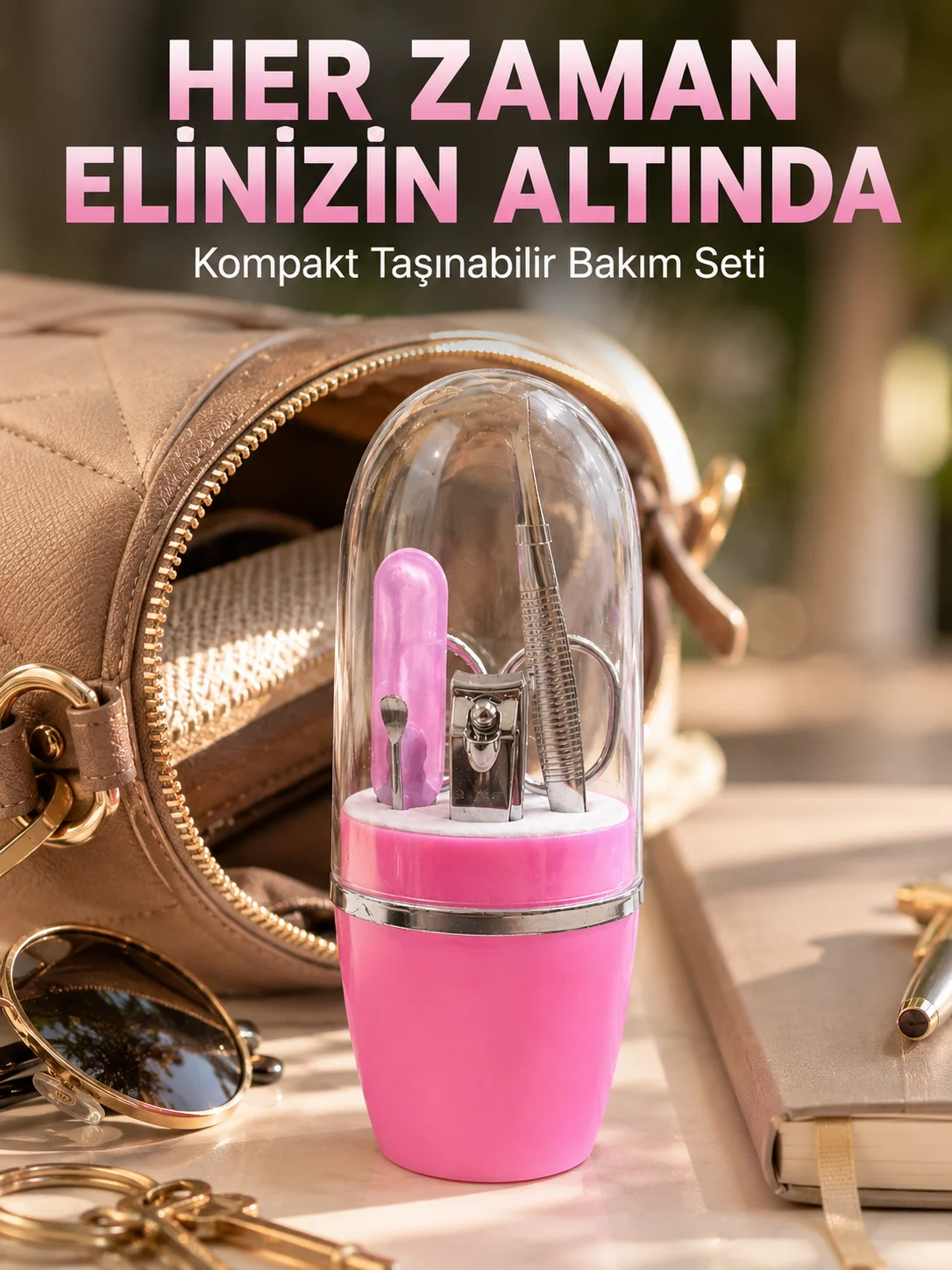 Pembe Manikür Pedikür Bakım Seti Cımbız Tırnak Makası Makas Törpü