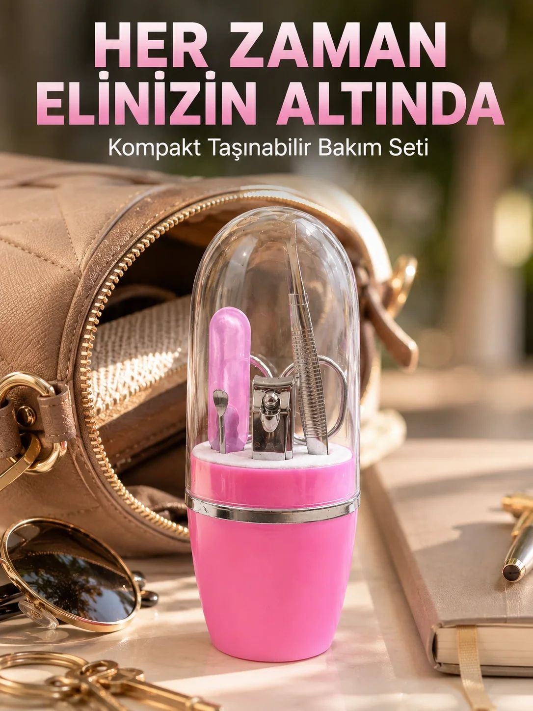 Pembe Manikür Pedikür Bakım Seti Cımbız Tırnak Makası Makas Törpü