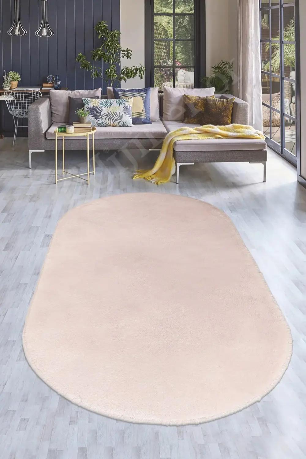 Pembe Oval Post Dokuma Halı Peluş Yumuşacık Antibakteriyel Çocuk