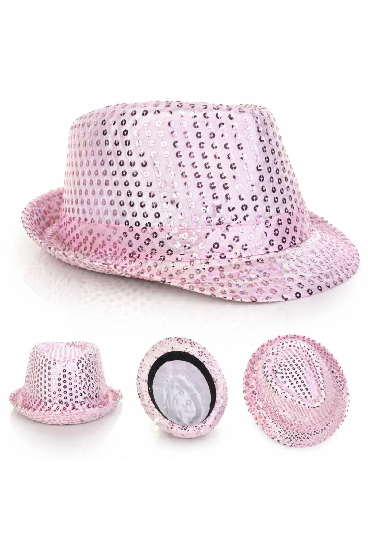 Pembe Payetli Disco Parti Şapkası Yetişkin Işıltılı Fötr Model