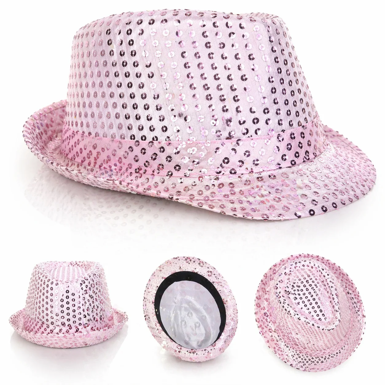 Pembe Payetli Disco Parti Şapkası - Yetişkin Işıltılı Fötr Şapka