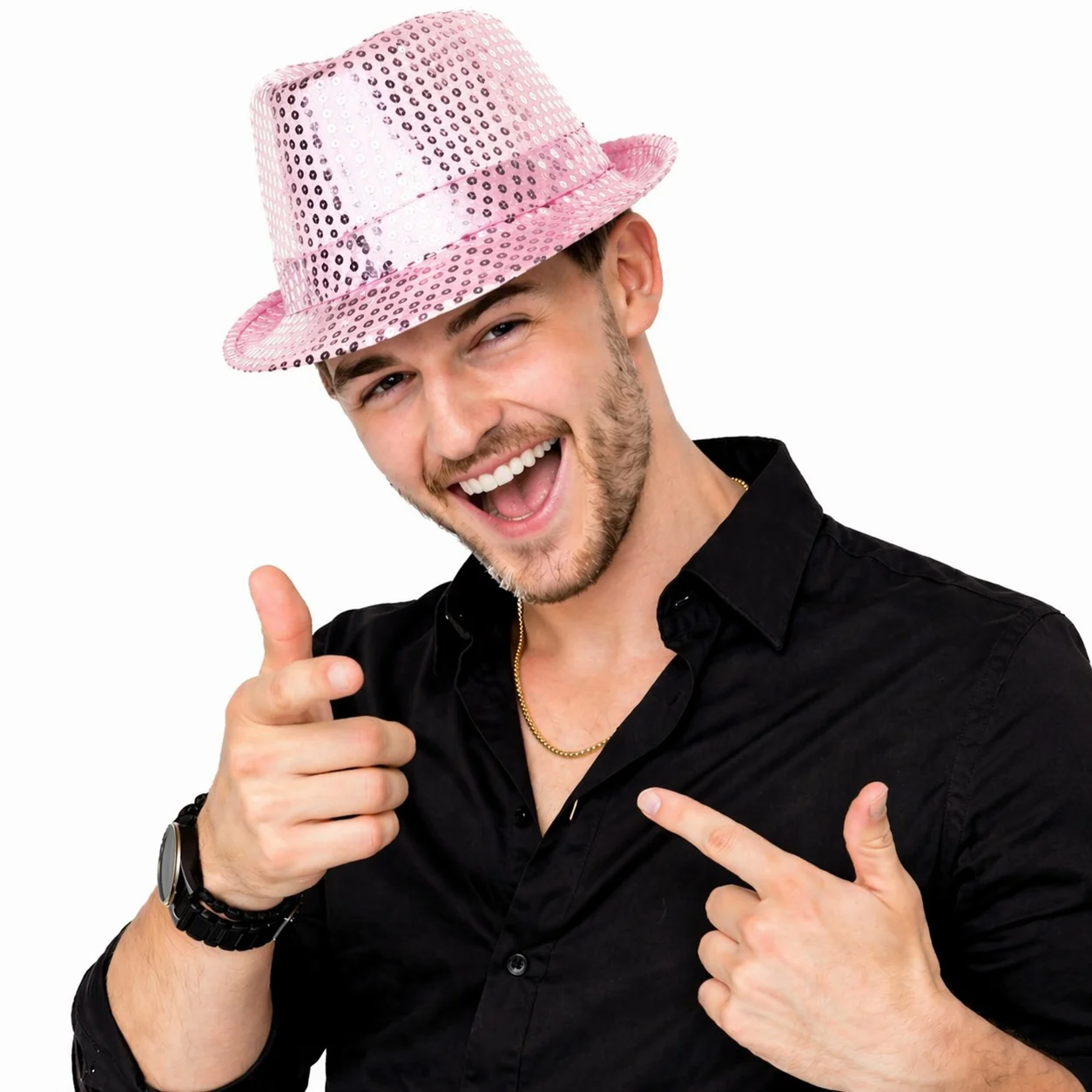 Pembe Payetli Disco Parti Şapkası - Yetişkin Işıltılı Fötr Şapka