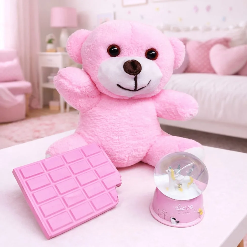 Pembe Peluş Ayıcık, Kar Küresi Ve Pembe Çikolata Not Defteri Hediye Seti Fiyatı, Yorumları ve Özellikleri