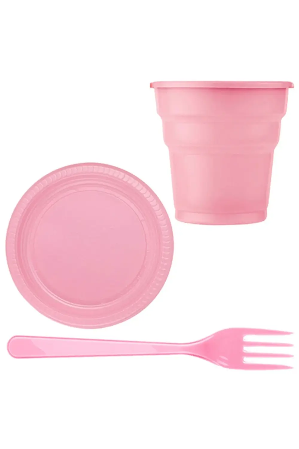 Pembe Plastik 16 Kişilik Tabak Bardak Çatal Set