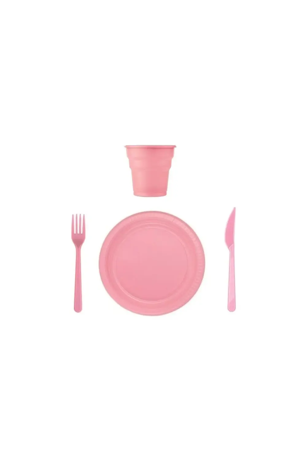 Pembe Plastik Tabak Bardak Çatal Set