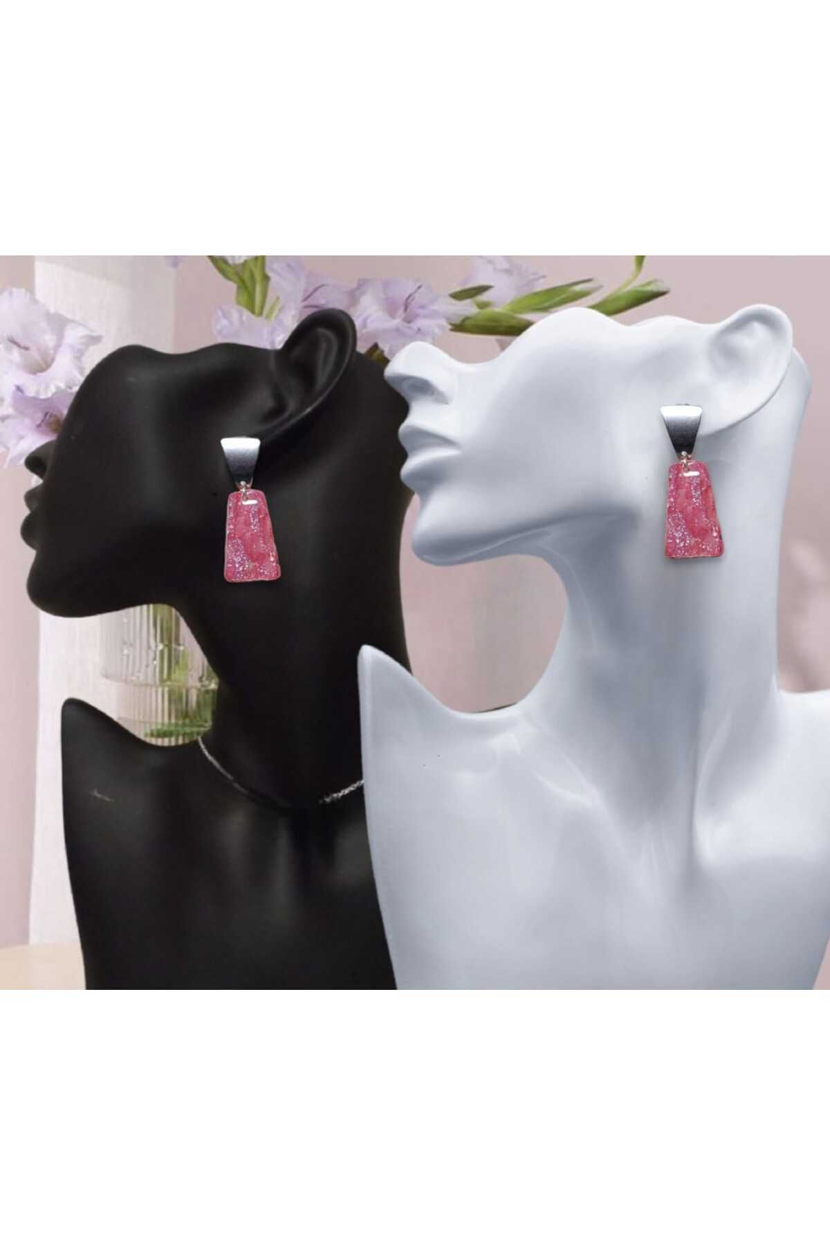 Pembe Prenses Polimer Kil & Epoksi Tasarım Küpe