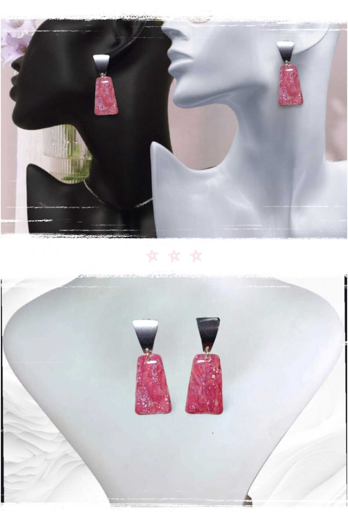 Pembe Prenses Polimer Kil & Epoksi Tasarım Küpe