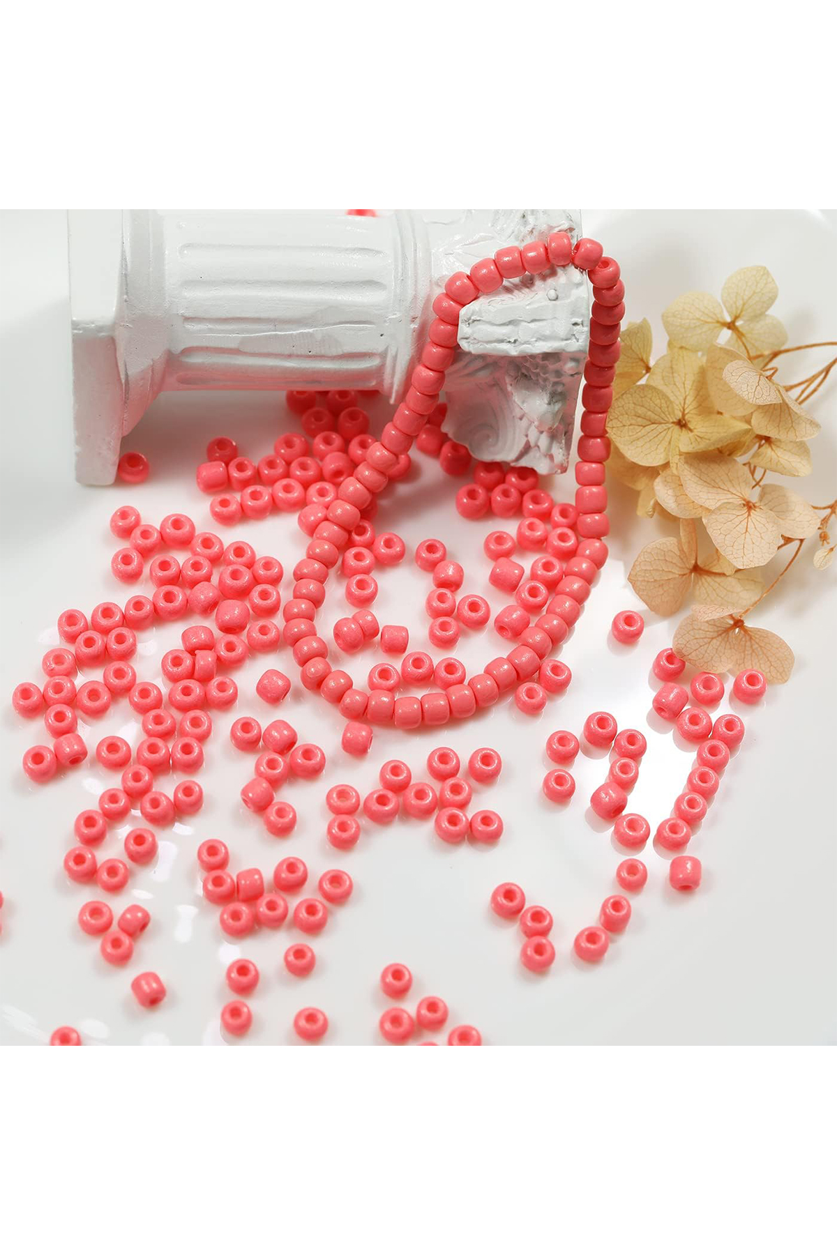 Pembe Renk 4 mm Yaklaşık 660 adet / 60 gram Cam Boncuk Oya Yazma 