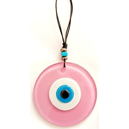 Pembe Renk Cam Nazar Boncuklu El Yapımı Özel Tasarım Duvar Süsü H