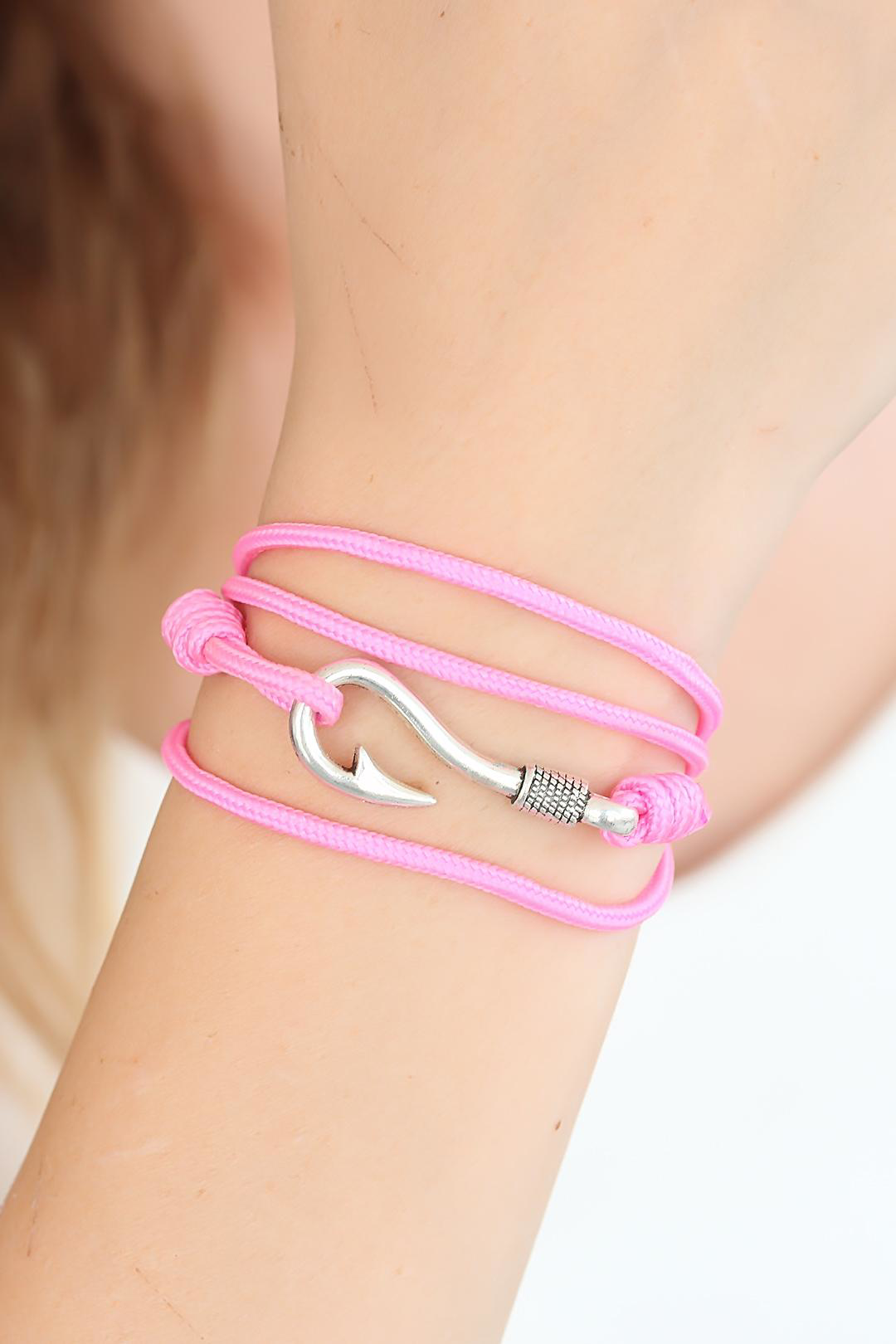 Pembe Renk Gümüş Metal Kancalı Bayan Çoklu Bileklik - TJ-BB2371-K