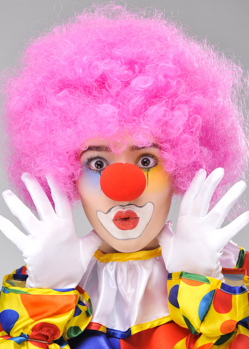 Pembe Renk Kıvırcık Afro Bonus Peruk Takma Saç ve Kırmızı Burun S