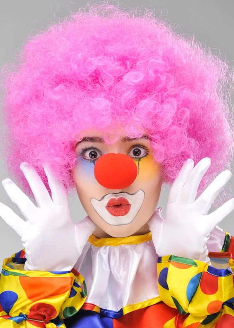 Pembe Renk Kıvırcık Afro Bonus Peruk Takma Saç Ve Kırmızı Burun Seti Diğer