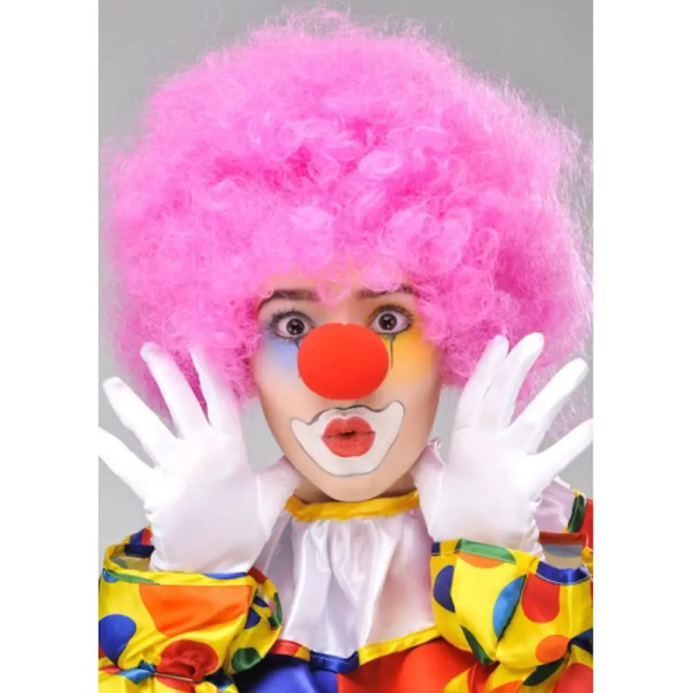 Pembe Renk Kıvırcık Afro Bonus Peruk Takma Saç ve Kırmızı Burun S