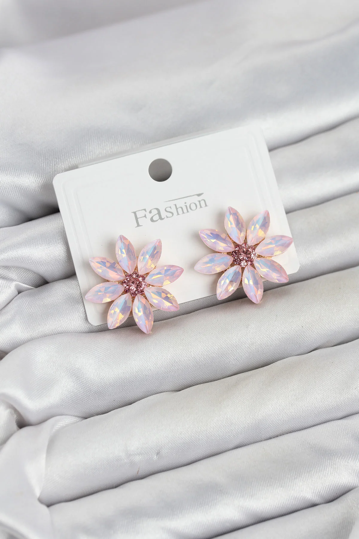 Pembe Renk Kristal Taşlı Lotus Çiçek Model Kadın Küpe TJ-BKP11923