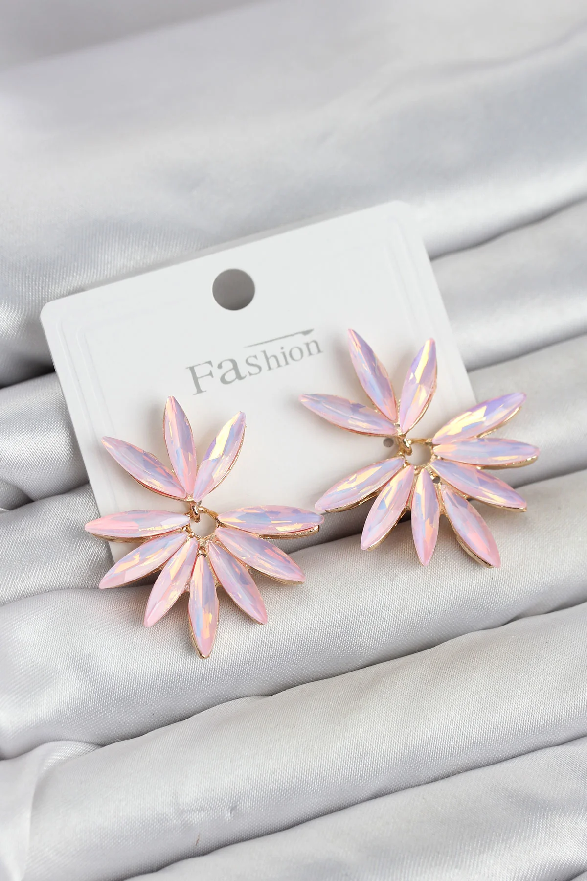 Pembe Renk Kristal Taşlı Lotus Model Kadın Küpe TJ-BKP11915