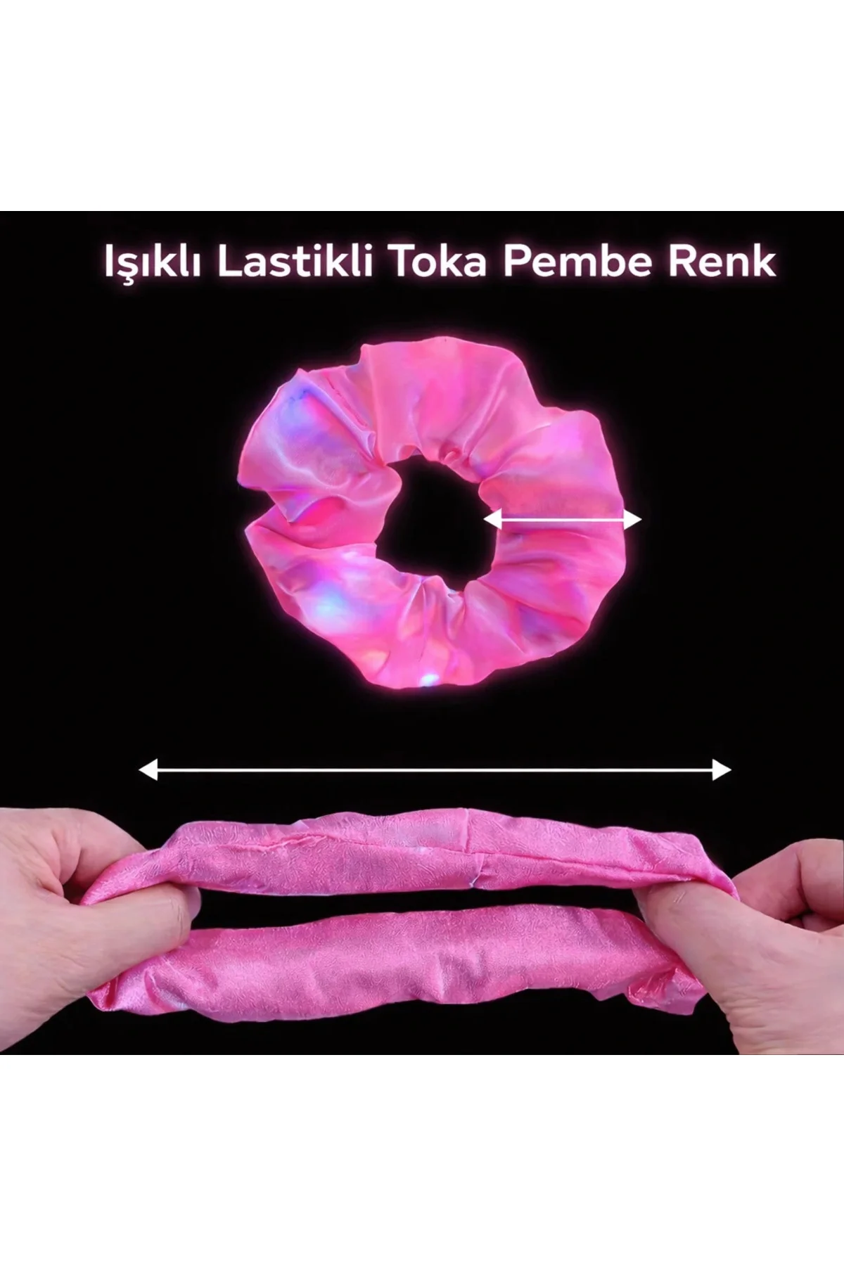 Pembe Renk Led Işıklı Lastikli Saç Tokası - 3 Modlu Festival &amp
