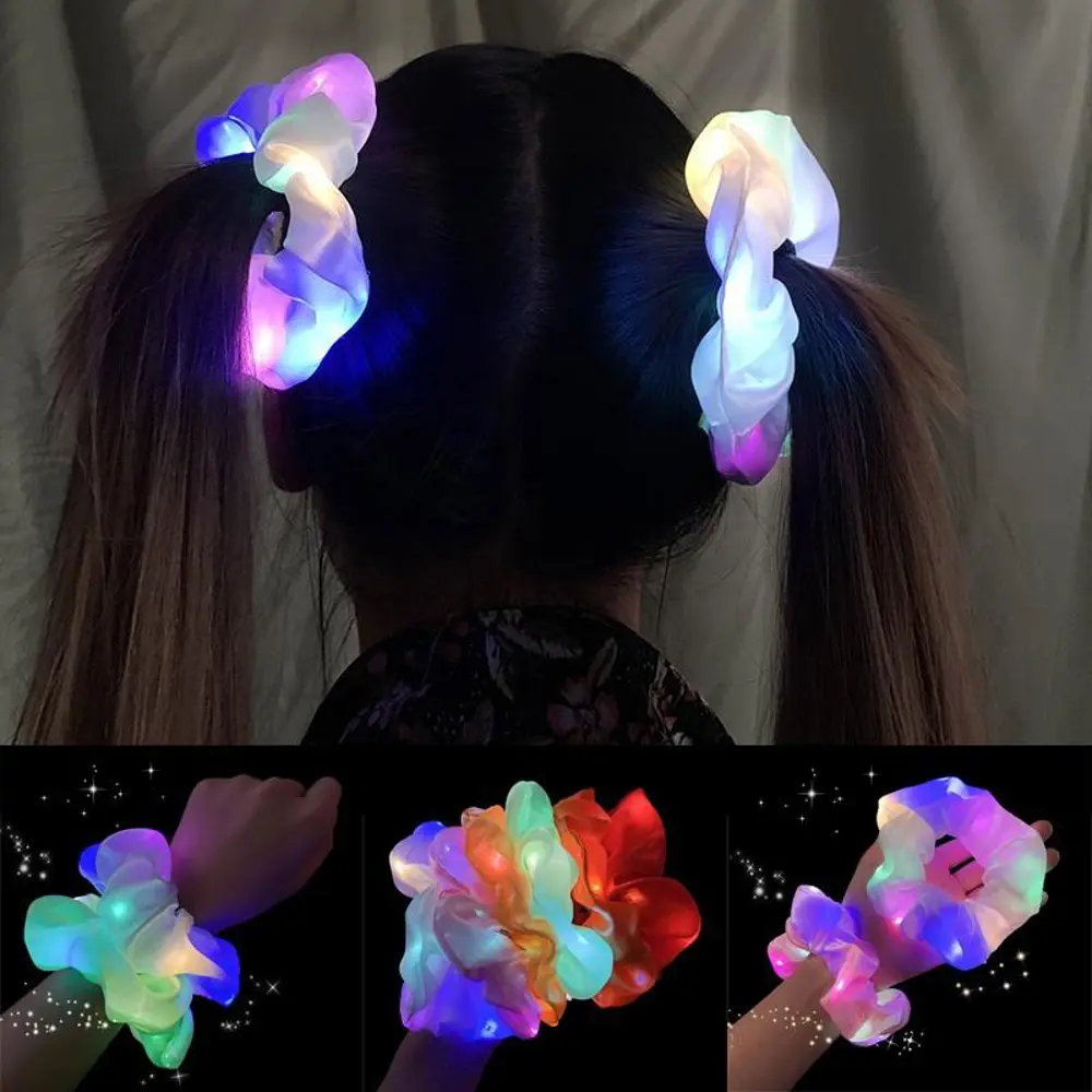 Pembe Renk Led Işıklı Lastikli Saç Tokası - 3 Modlu Festival &amp