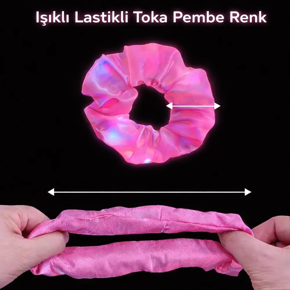 Pembe Renk Led Işıklı Lastikli Saç Tokası - 3 Modlu Festival &amp