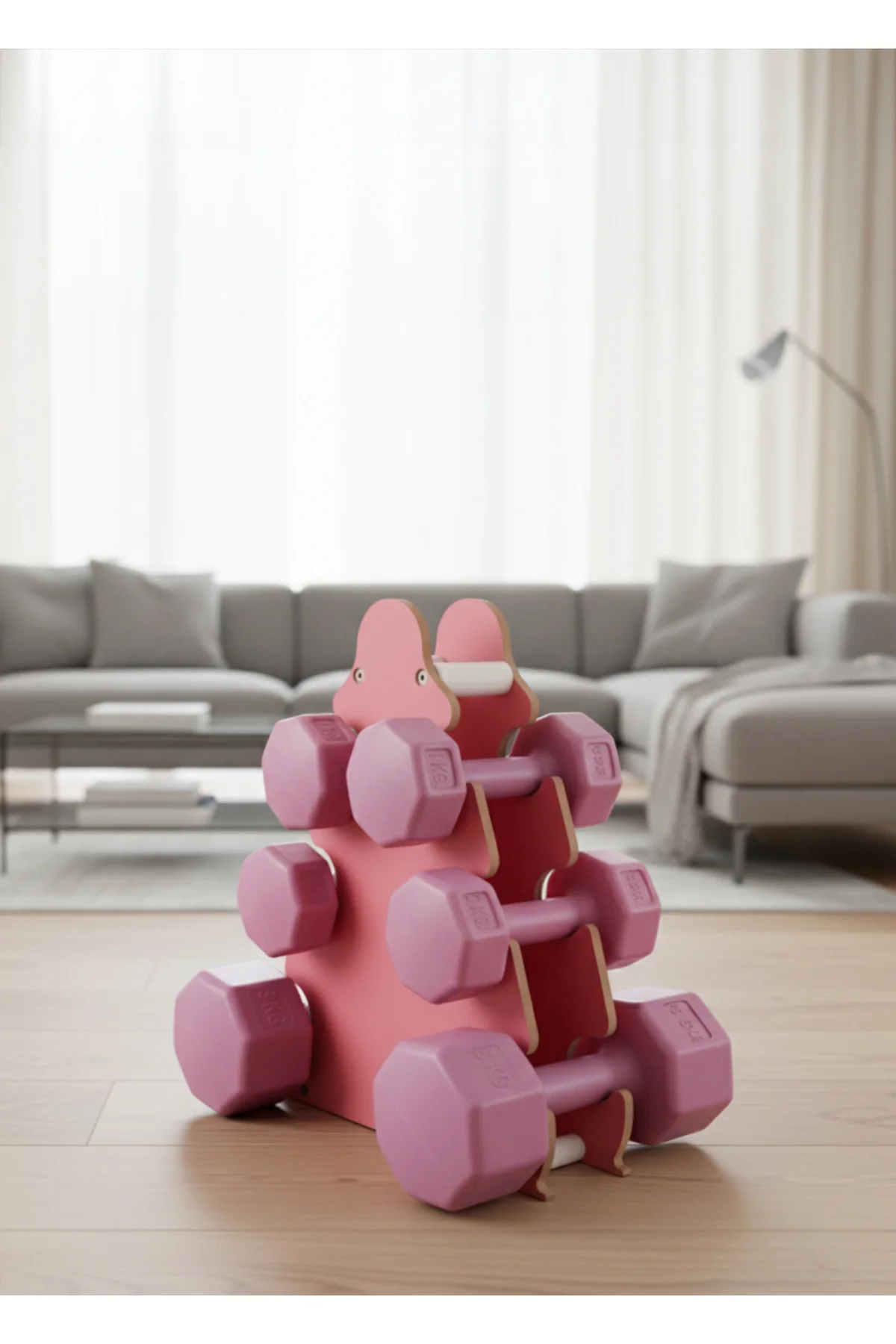 Pembe Renk Mini Dambıl Set ve Uyumlu Stand,1KG,2KG,3KG ve Aerobik