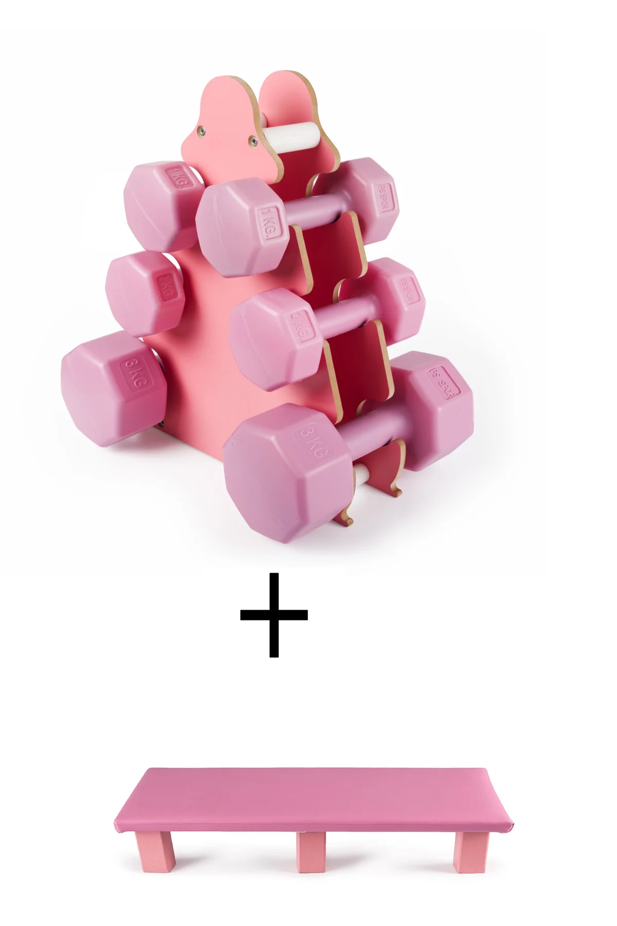 Pembe Renk Mini Dambıl Set ve Uyumlu Stand,1KG,2KG,3KG ve Aerobik
