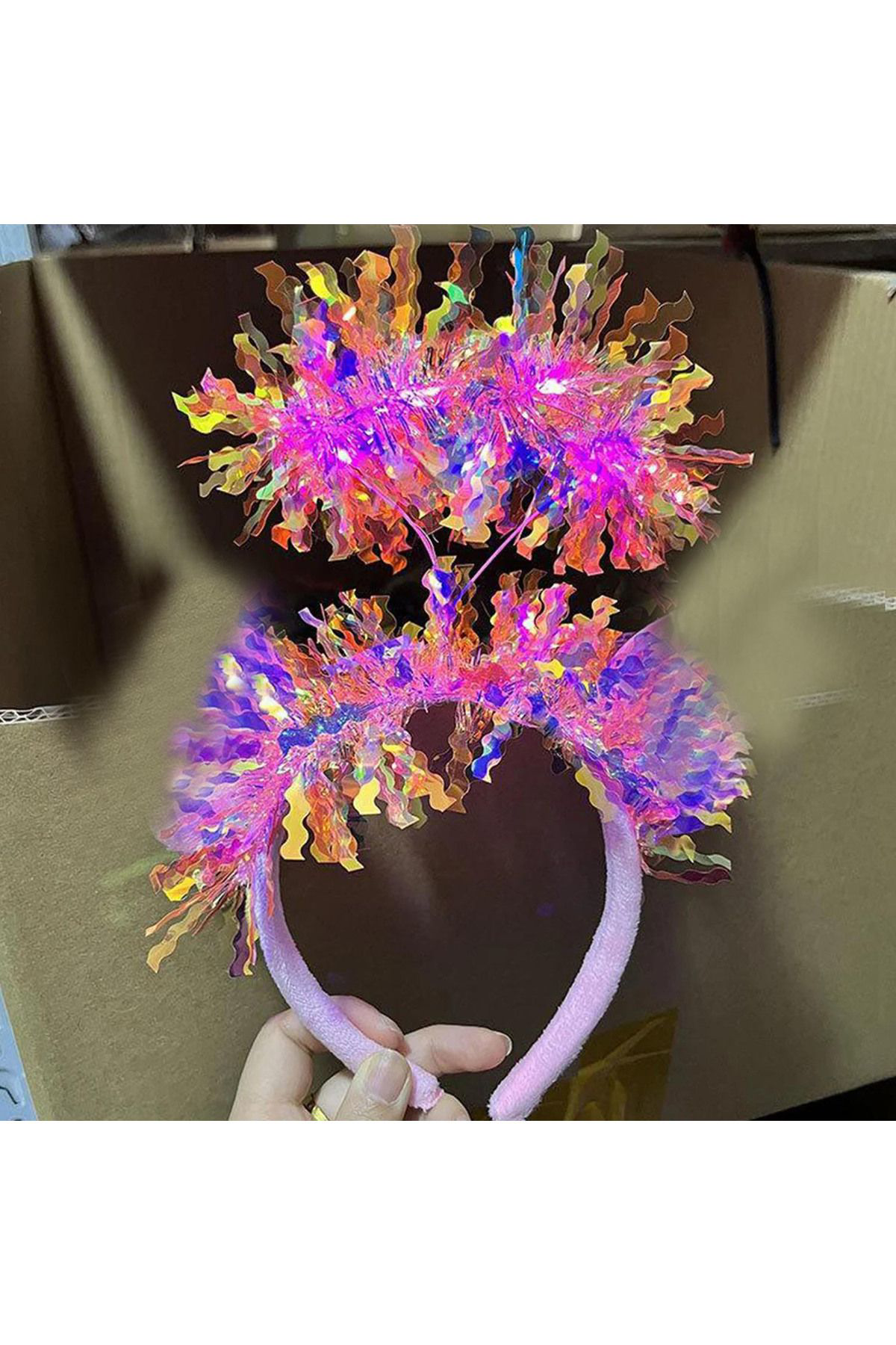 Ok Aksesuar Pembe Renk Pembe İşıltılı Püsküllü Led İşıklı Parlak Hologramlı T