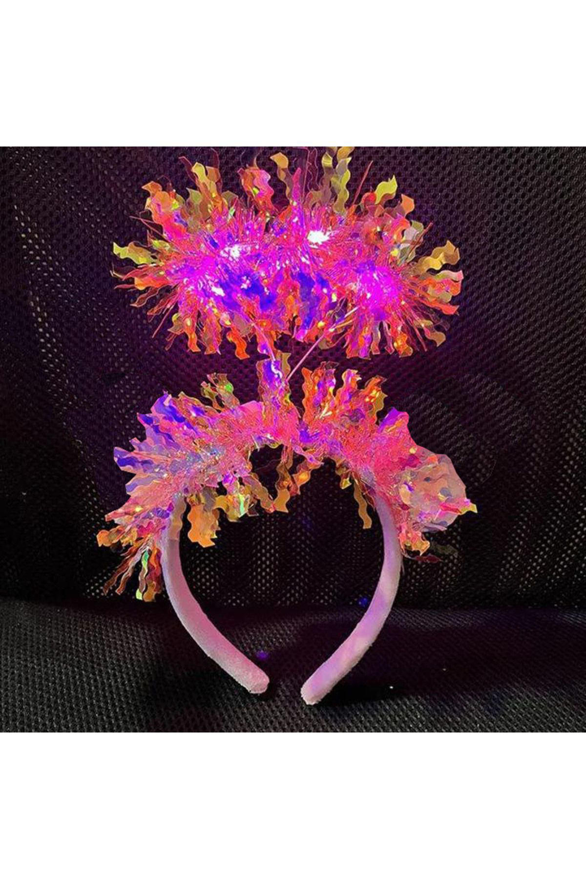Ok Aksesuar Pembe Renk Pembe İşıltılı Püsküllü Led İşıklı Parlak Hologramlı T