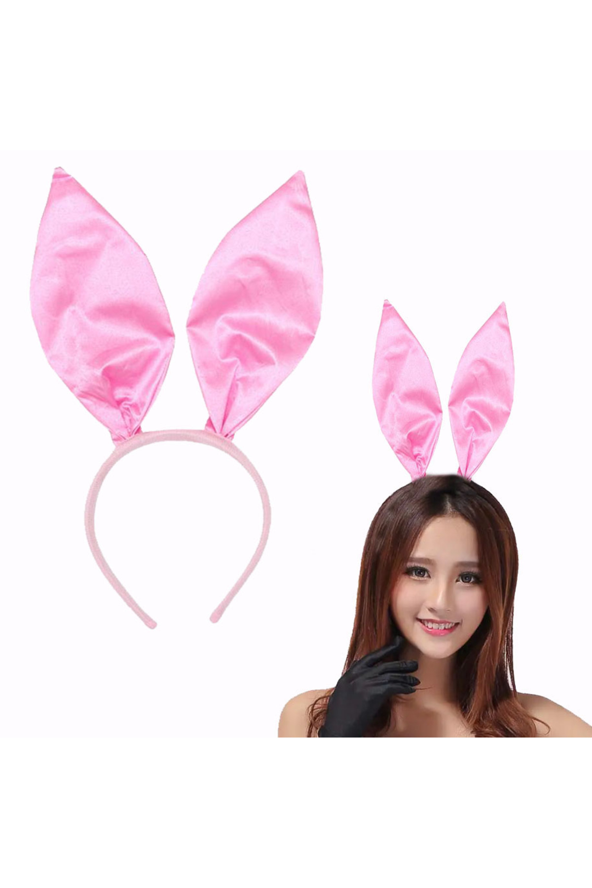 Ok Aksesuar Pembe Renk Saten Kaplama Şekil Verilebilir Tavşan Kulak Taç 35X11