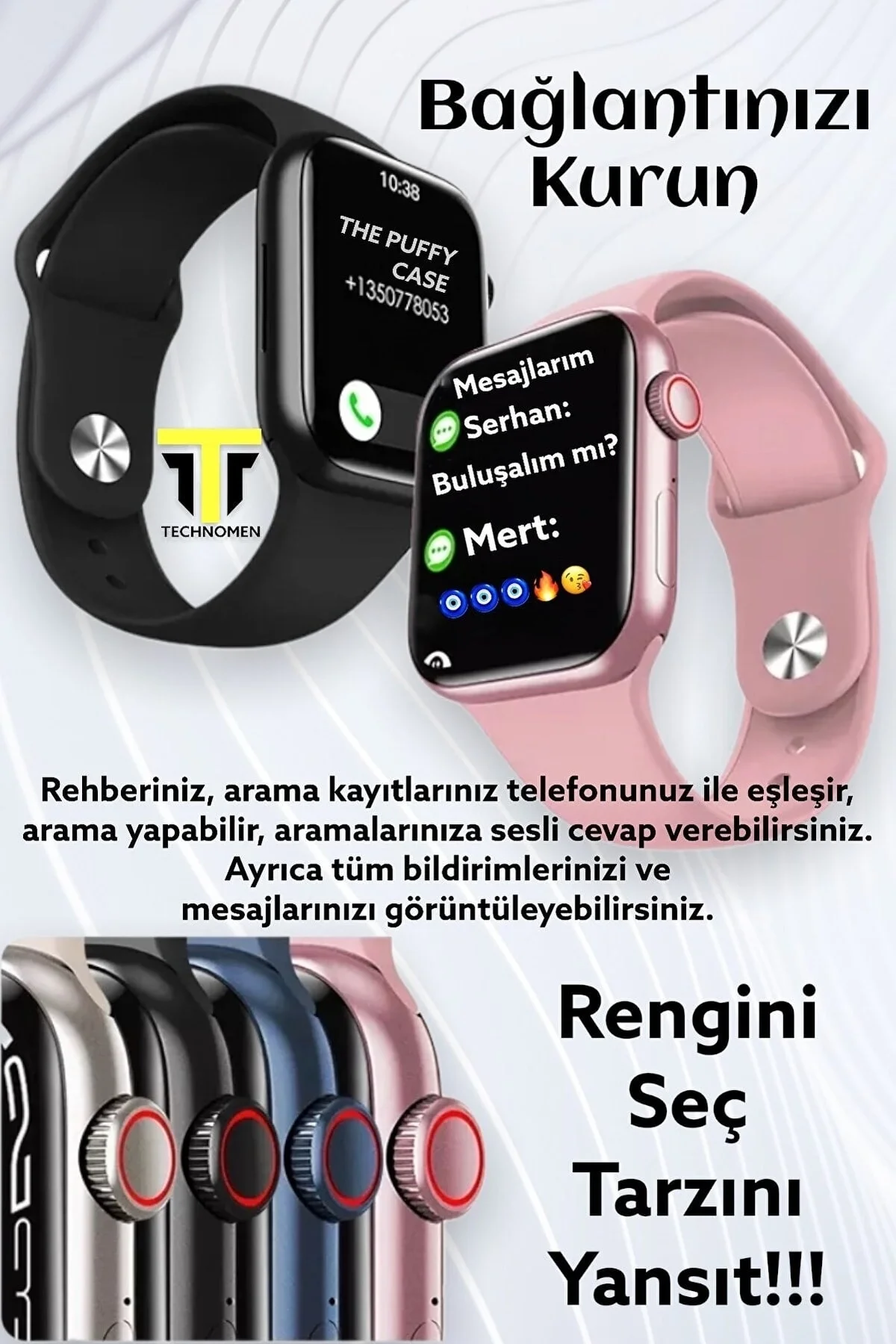 Pembe Renkli, GPS ve Nabız Sensörlü Akıllı Saat, Sesli Görüşme ve Uyku Takibi Özellikli