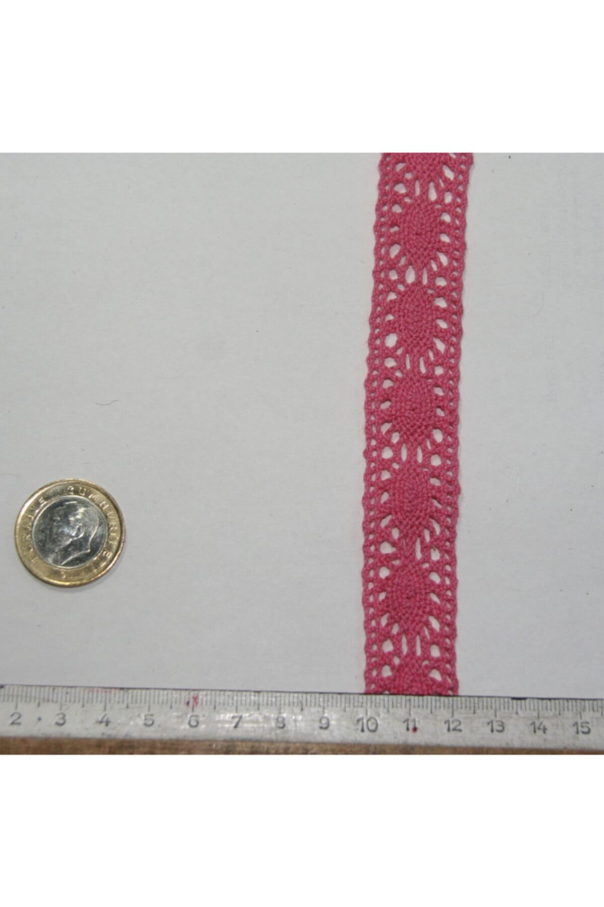 Tuhafiyecimiz Pembe Renkli Pamuklu Dantel 22 Mm