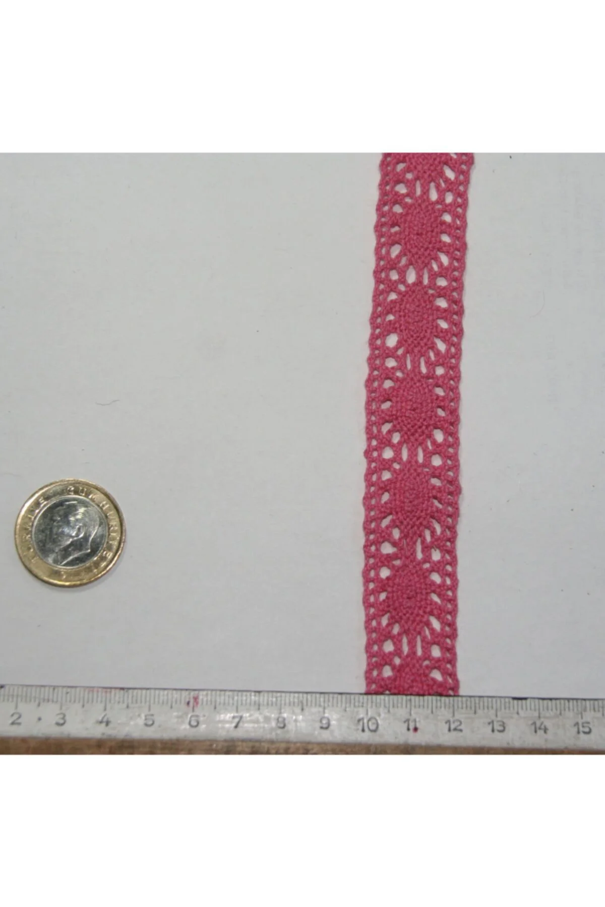 Pembe Renkli Pamuklu Dantel 22 mm