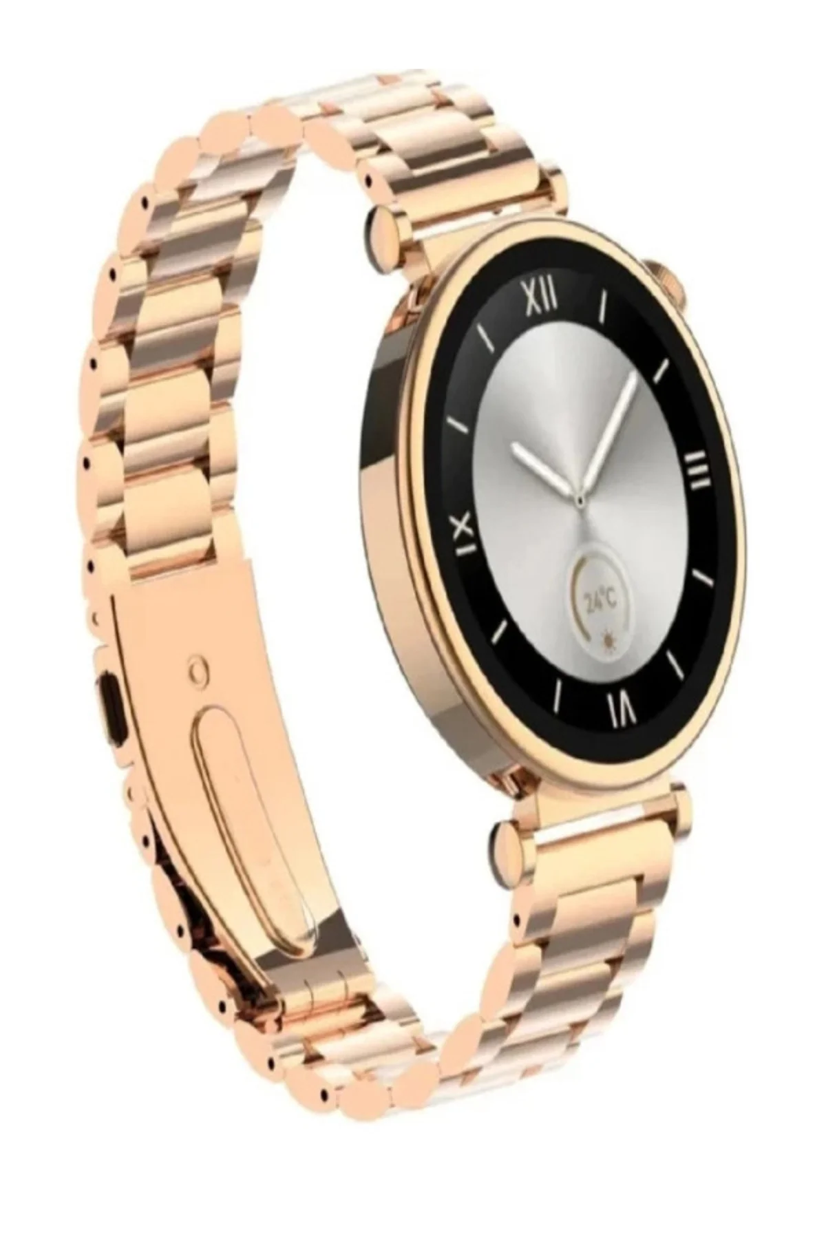 Pembe Rose Gold Kasa ve Silikon Kordonlu Kadınlar İçin Akıllı Saat, AMOLED Ekran ve NFC Özellikli