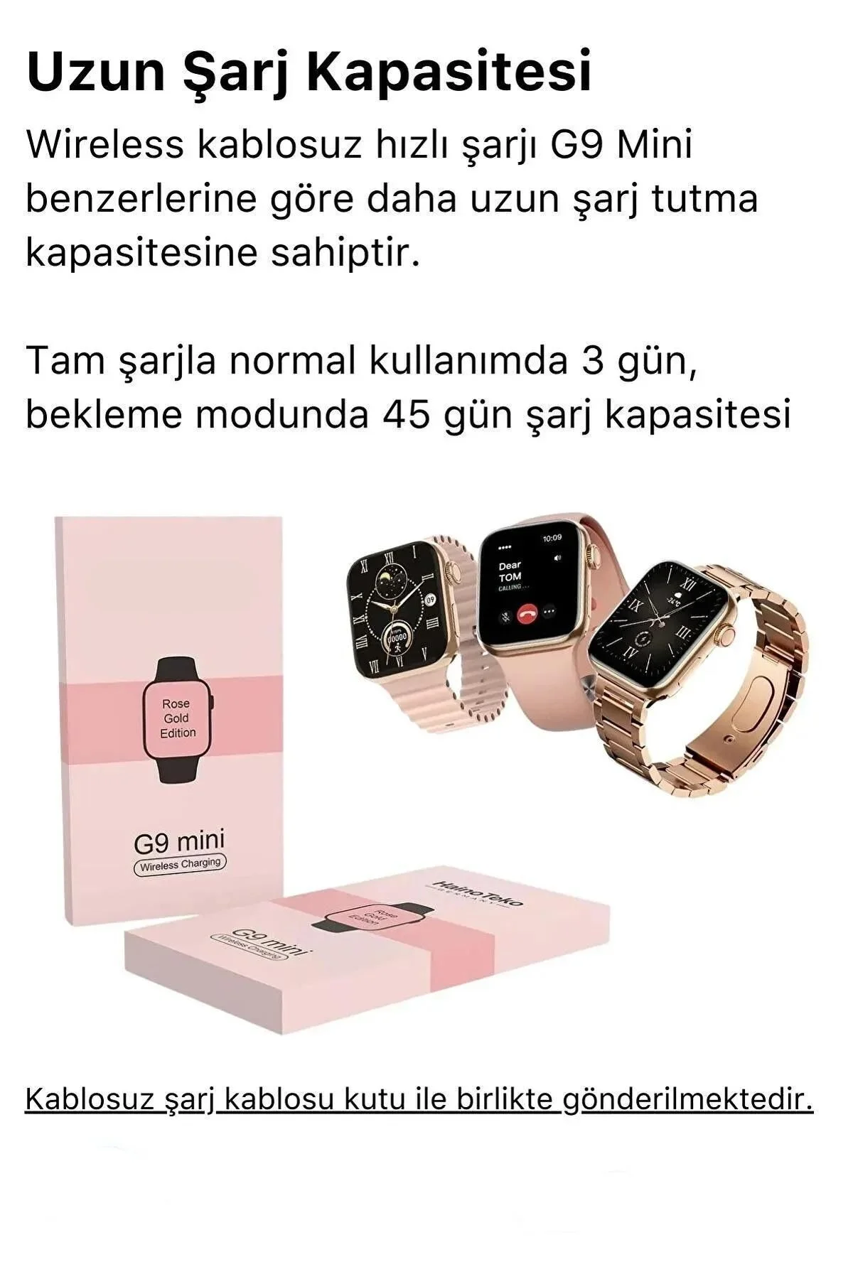 Pembe Rose Gold Kasa ve Çok Renkli Deri Kordonlu Kadın Akıllı Saat, Nabız ve Uyku Takibi Özellikli