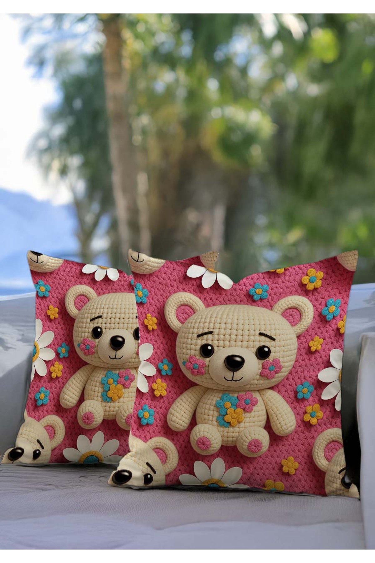 Pembe Sevimli Ayıcık Çocuk Odası Temalı Dijital Baskılı Dekoratif