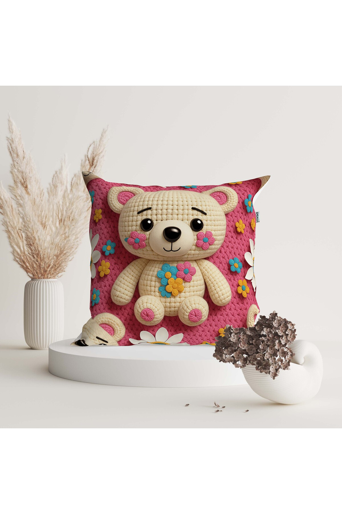 Pembe Sevimli Ayıcık Çocuk Odası Temalı Dijital Baskılı Dekoratif