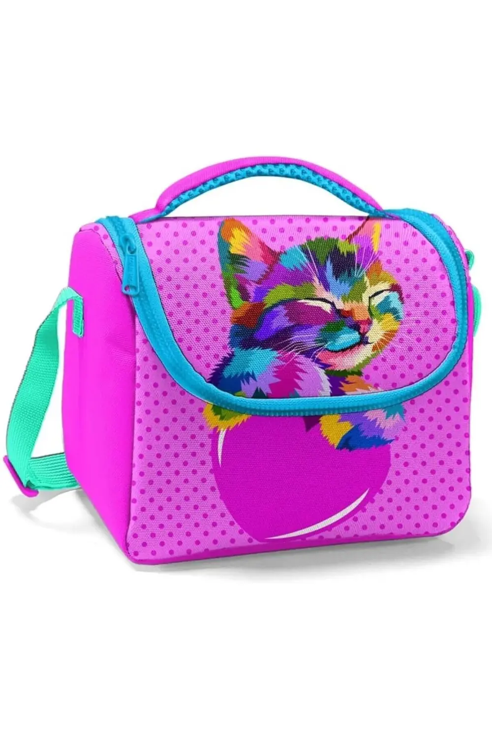 Pembe Sevimli Kedi Kız Çocuk Okul Beslenme Çantası - Thermo Yalıt