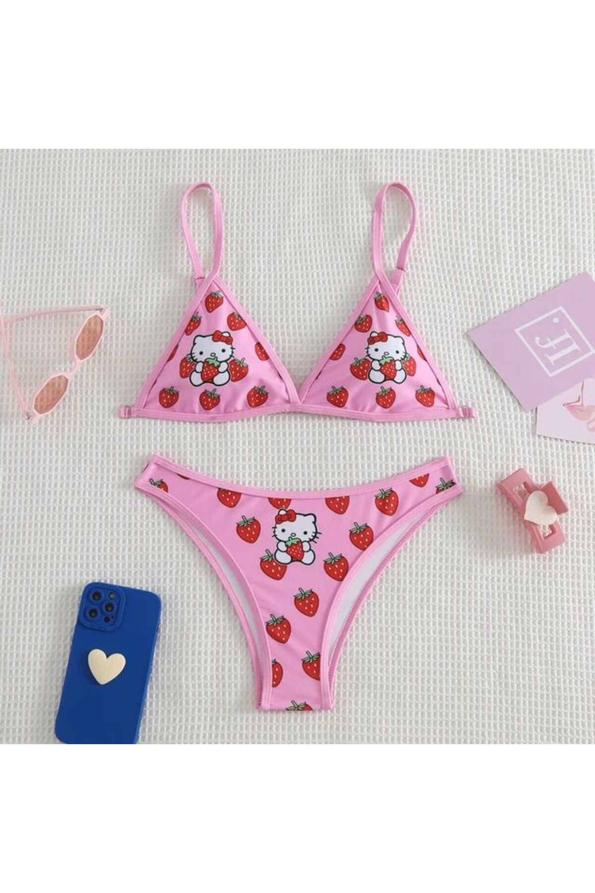 Pembe Strawberry Hello Kitty Bikini Takımı