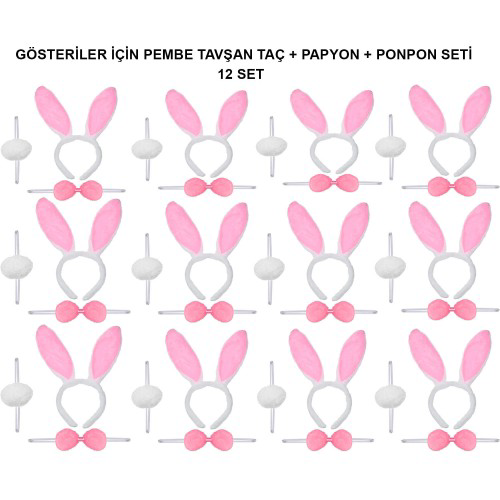 Pembe Tavşan Kostüm Seti – Taç, Papyon, Ponpon (12’li Paket) Pembe Tavşan Kostüm Seti – Taç, Papyon, Ponpon (12’li Paket)