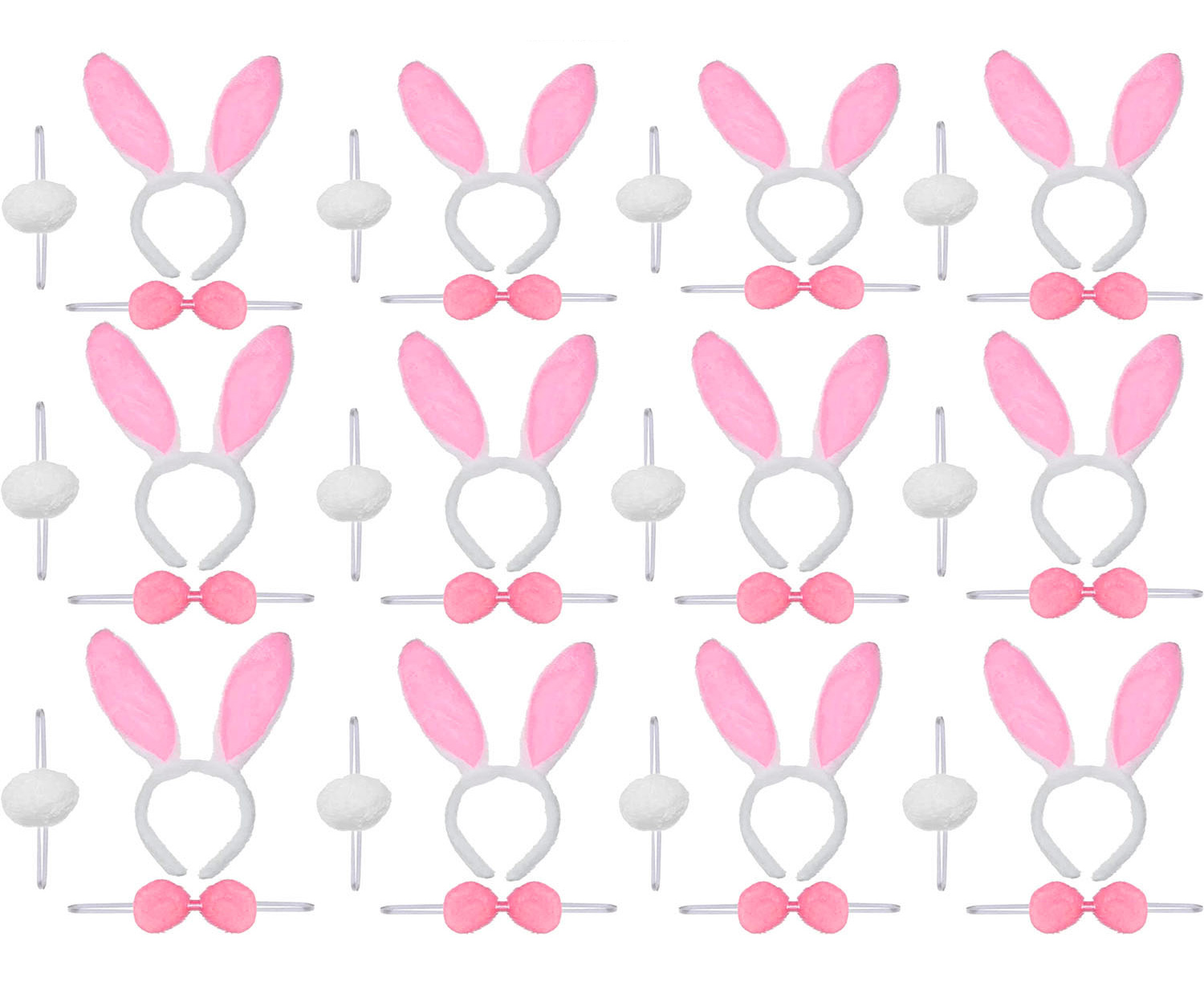 Pembe Tavşan Kostüm Seti – Taç Ponpon Kuyruk 12 li Paket