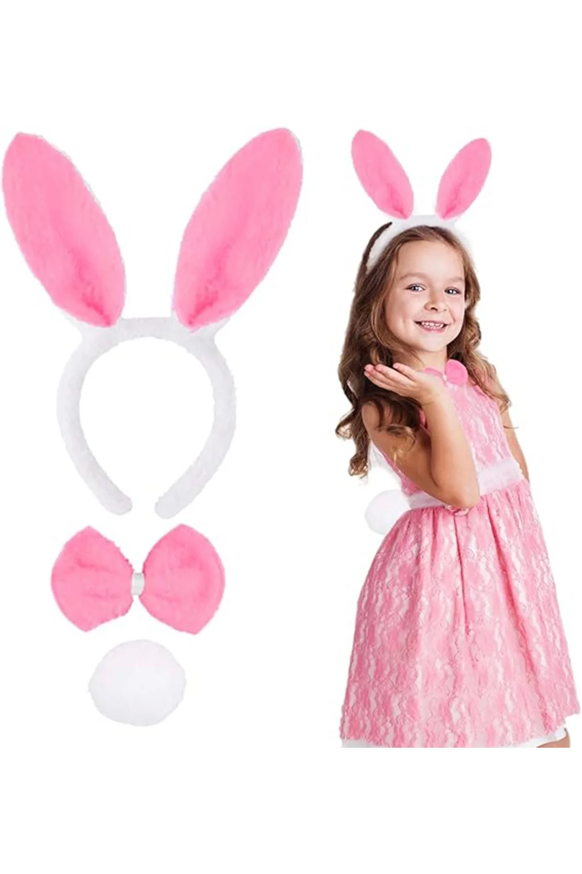 Pembe Tavşan Kostüm Seti – Taç, Papyon, Ponpon (12’Li Paket) Pembe Tavşan Kostüm Seti – Taç, Papyon, Ponpon (12’Li Paket) - Görsel 2