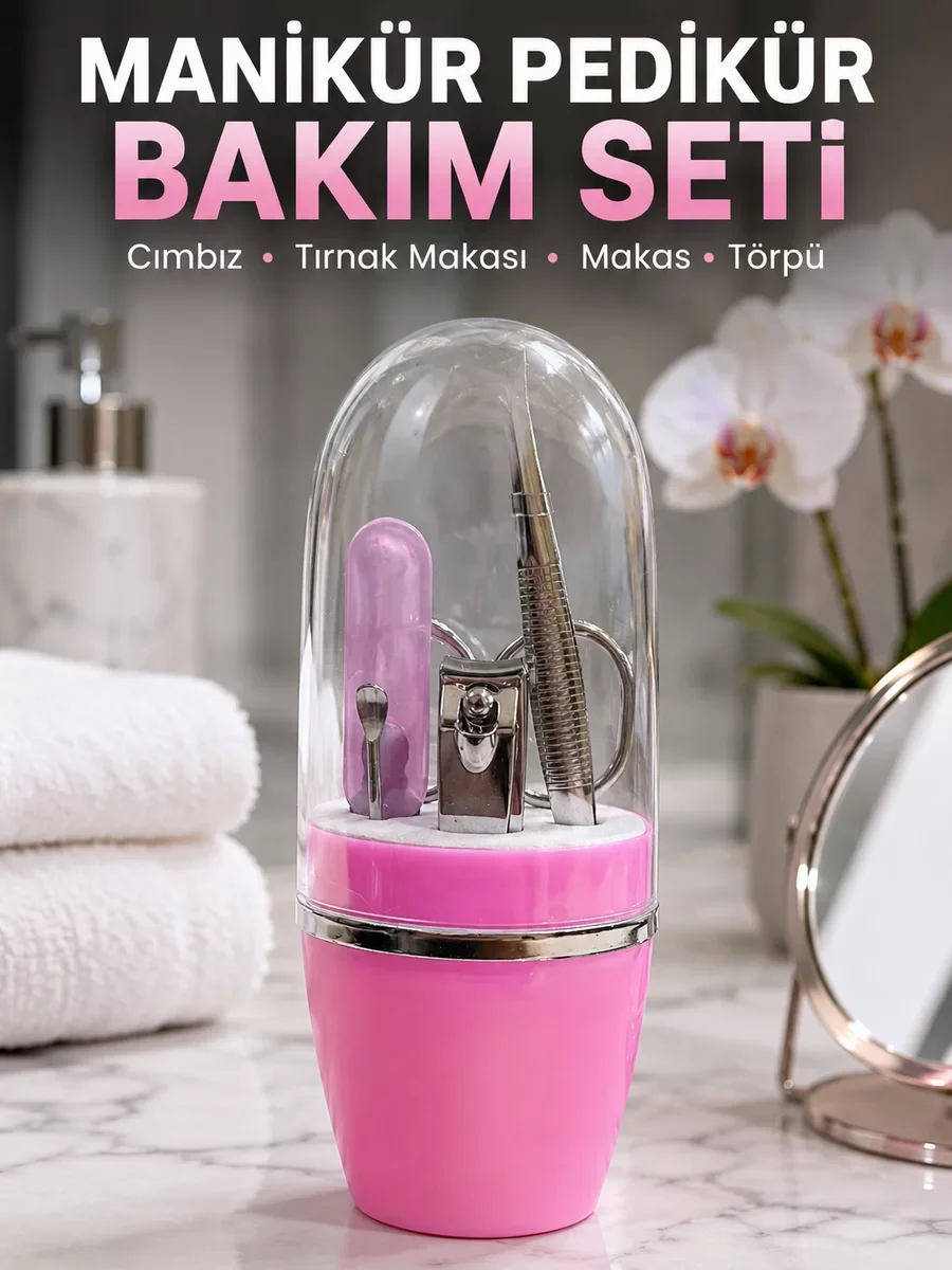 Pembe Tırnak Bakım Seti Cımbız Makas Tırnak Makası ve Törpü İçere